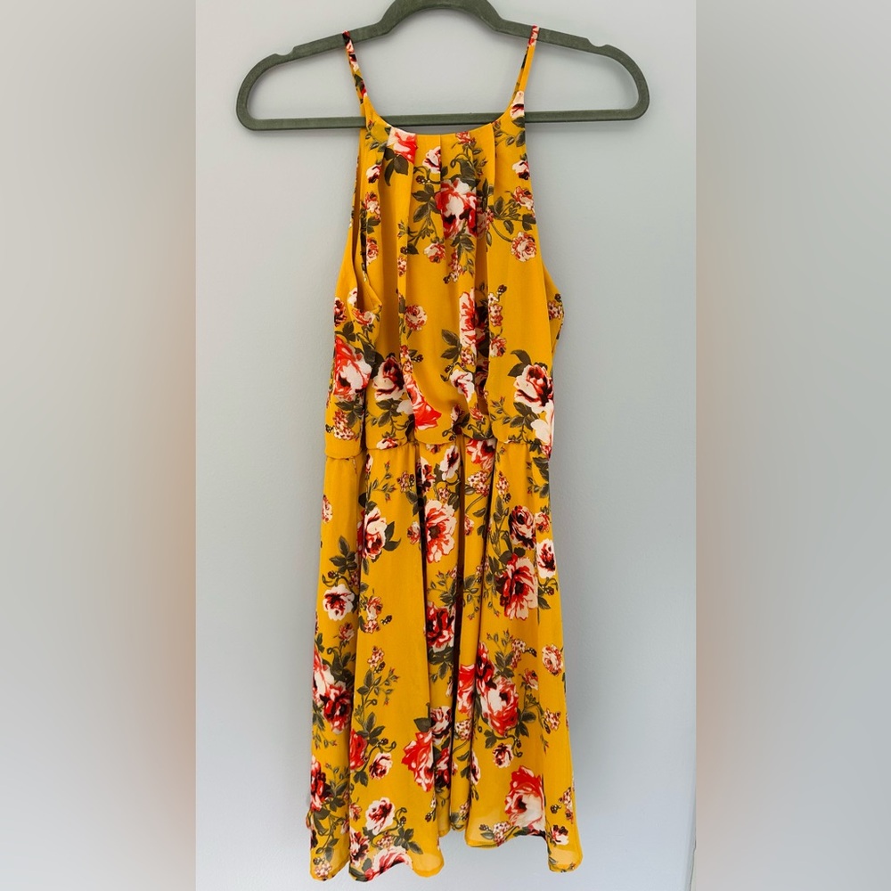 Blue Rain Yellow Floral Summer Dress